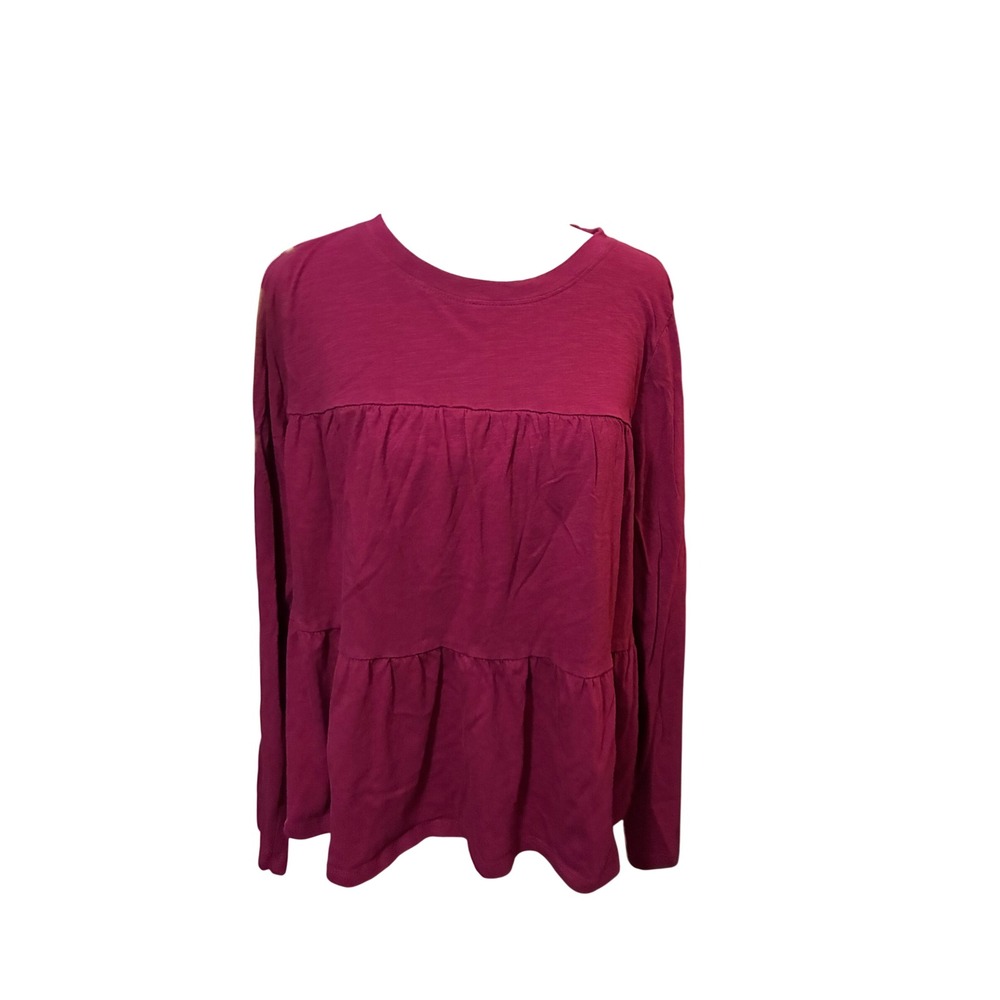 Sonoma Goods For Life Womens XL Magenta Pink Tiered Babydoll Long Sleeve Top